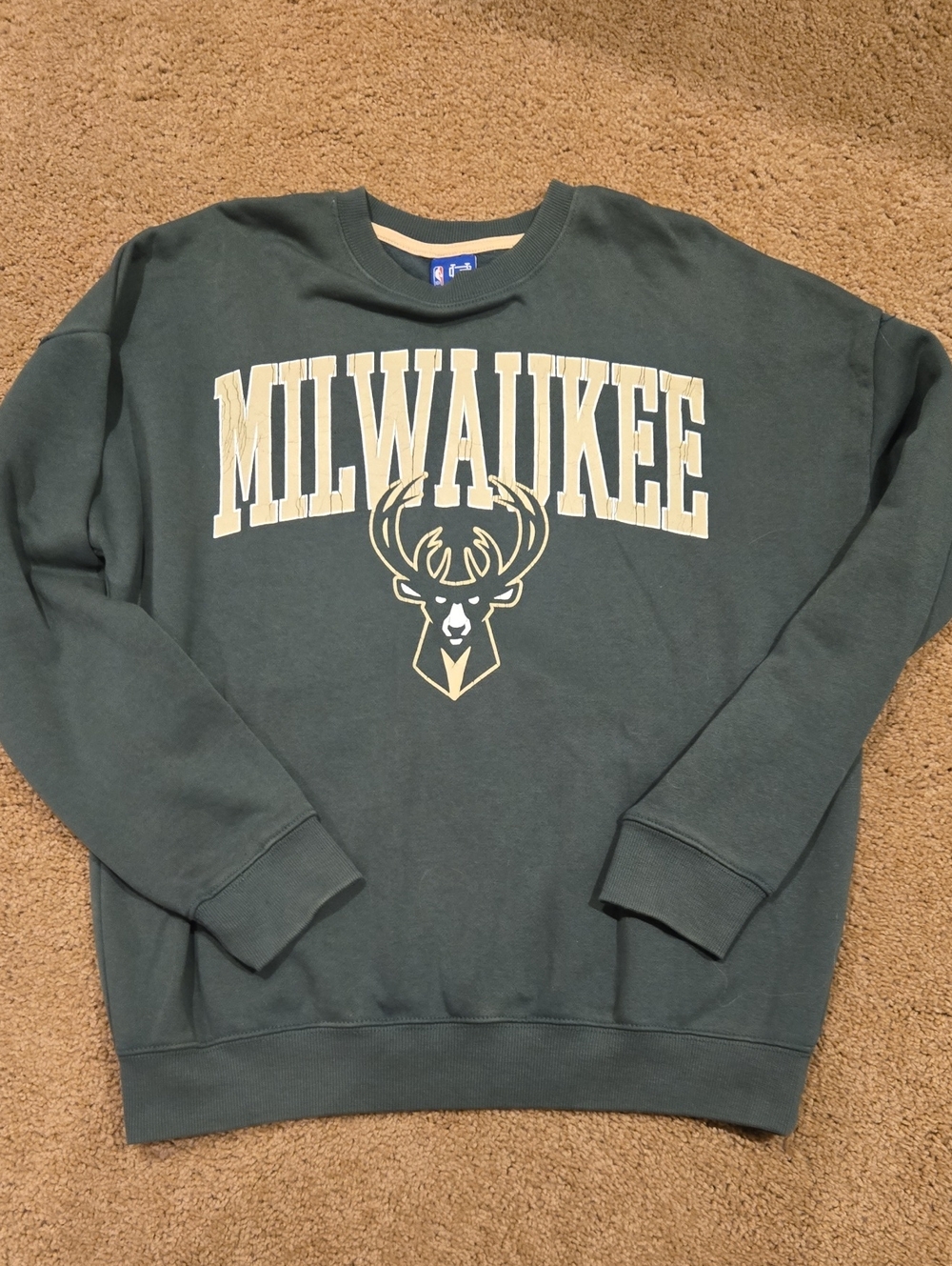 NBA Milwaukee Crewneck Sweatshirt - Dark Green with Cream Logo